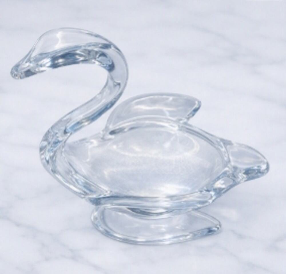 Art Vannes France Clear Grystal Glass Swan Dish Sculpture Vintage